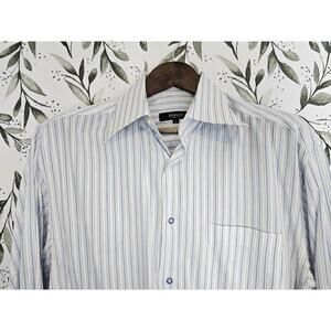 Bernini Beverly Hills Shirt White & Blue Mens Size L Dress